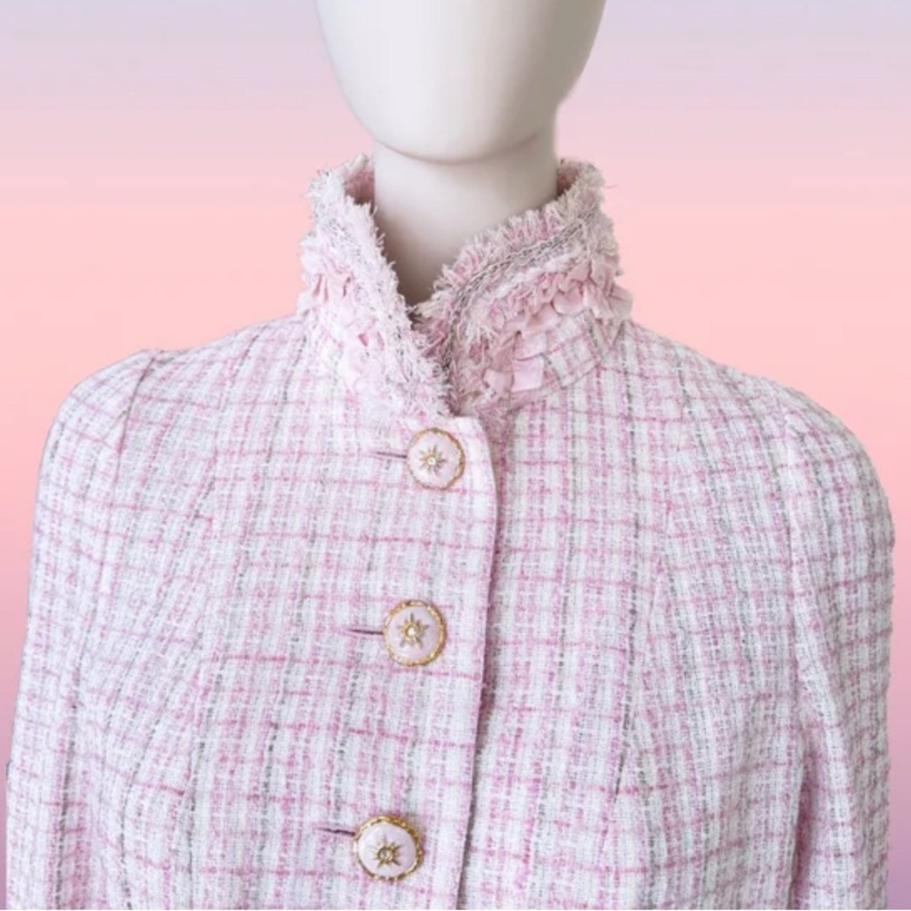 Authentic CHANEL Pink Blazer with White Accents